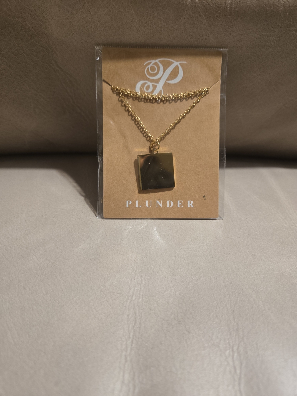 Plunder Gold Layered Square Pendant Necklace